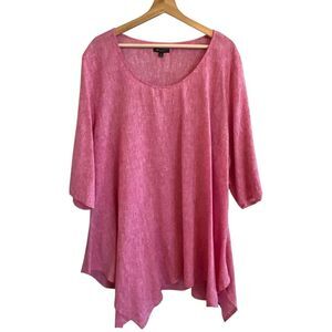 For Cynthia Womens Linen Blend Lagen Tunic Top Size 3X Pink Asymmetrical Beach